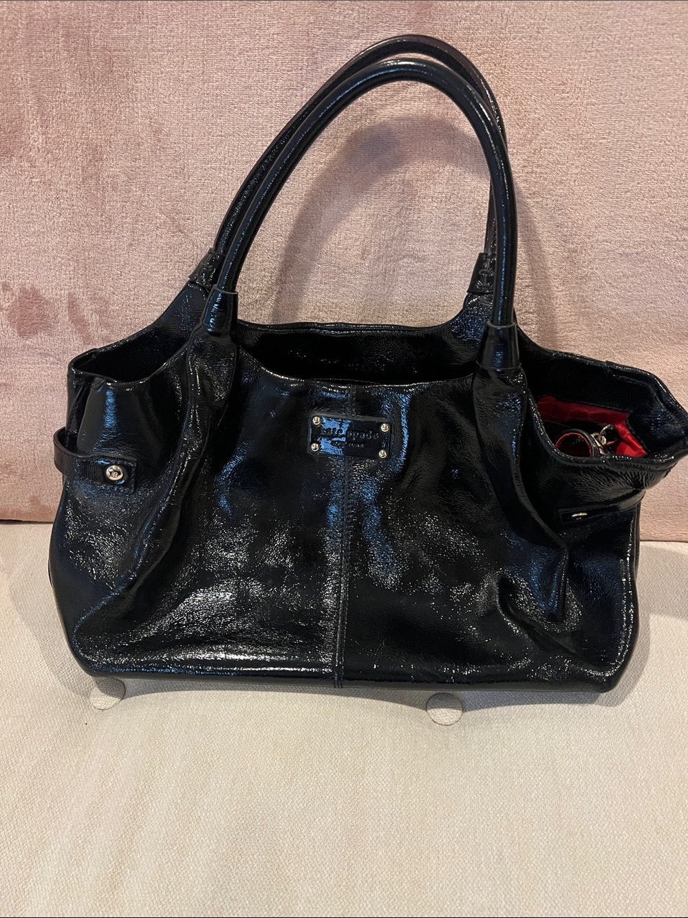 kate spade Black Patent Leather Shoulder Bag with Double Handles